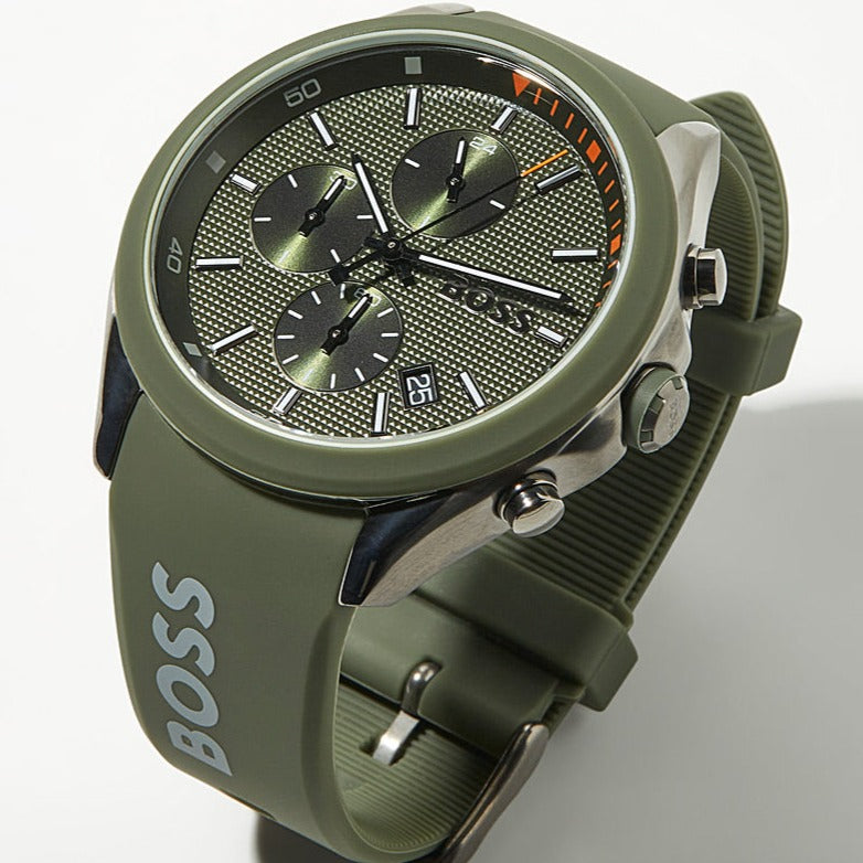 Hugo Boss Velocity Chronograph Green Dial Green Rubber Strap Watch For Men - 1514060 Buy Now By Hugo Boss