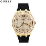 Guess Cosmo Diamonds Gold Dial Black Rubber Strap Watch for Women - GW0034L1 Buy Now By Guess