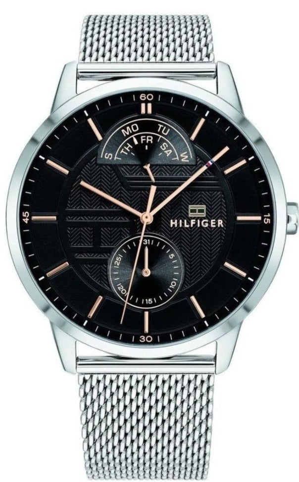 Tommy Hilfiger Hunter Quartz Black Dial Silver Steel Strap Watch for Men - 1791610 Buy Now By Tommy Hilfiger