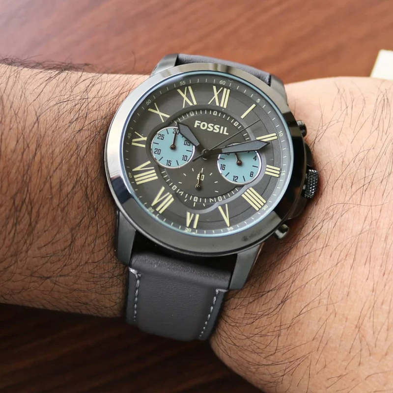 Fossil Grant Chronograph Gunmetal Grey Dial Grey Leather Strap Watch for Men - FS5183 Buy Now By Fossil