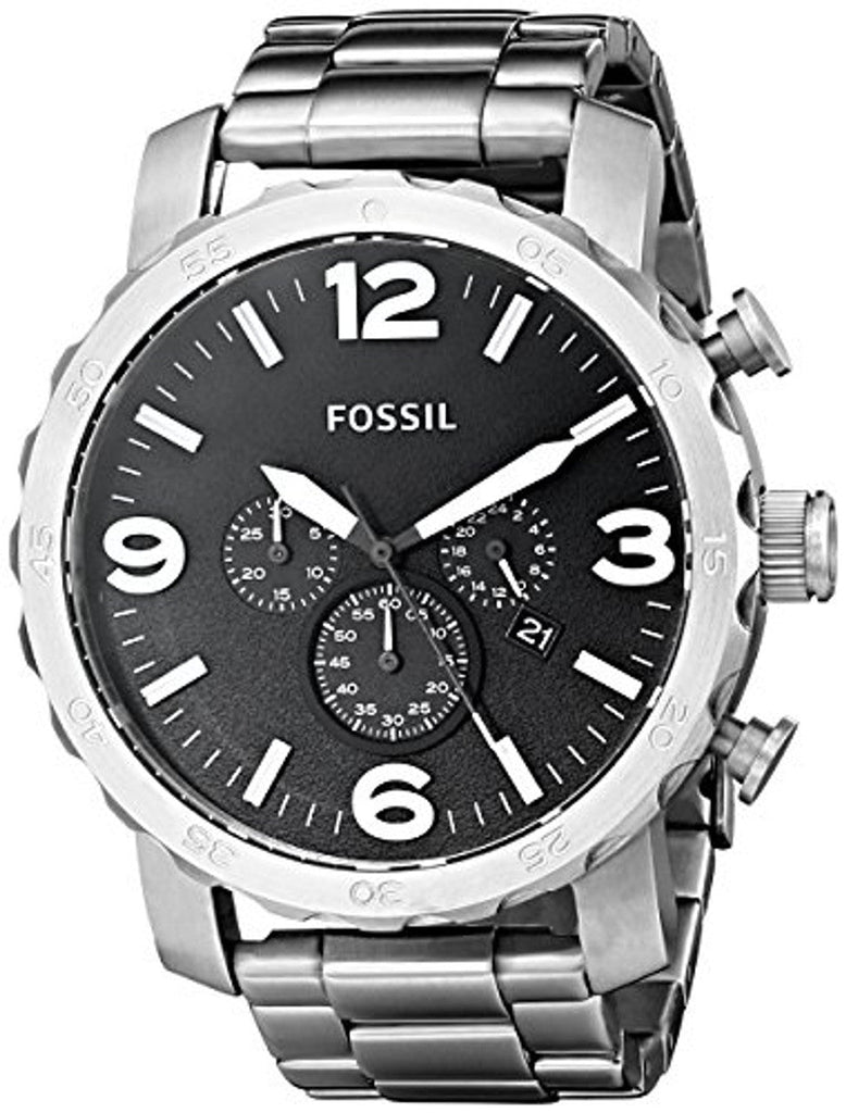 Fossil Nate Chronograph Black Dial Silver Steel Strap Watch for Men - JR1353 Buy Now By Fossil
