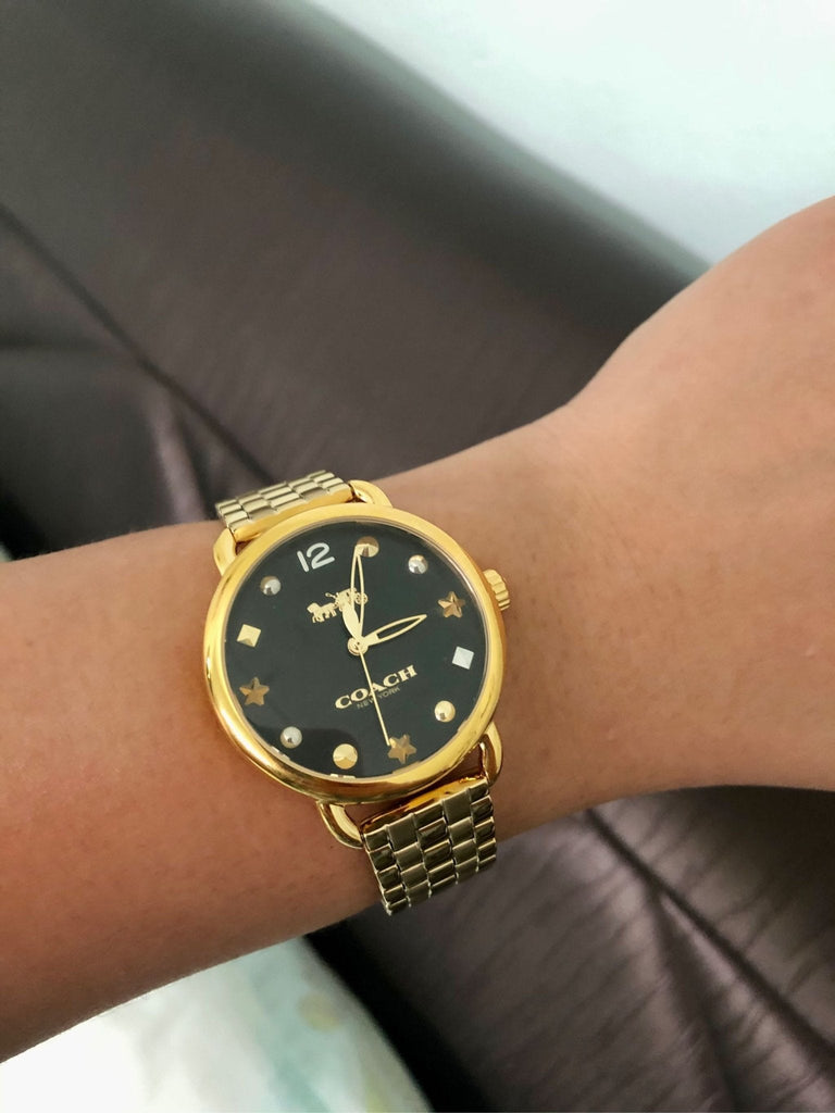 Coach Delancey Black Dial Gold Stainless Steel Strap Watch For Women - 14502813 Buy Now By Coach