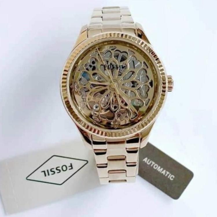 Fossil Rye Automatic Skeleton Gold Dial Gold Steel Strap Watch for Women - BQ3755 Buy Now By Fossil