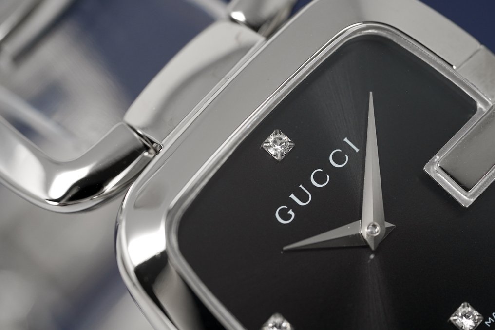Gucci G Gucci Diamonds Black Dial Silver Steel Strap Watch For Women - YA125406 Buy Now By Gucci