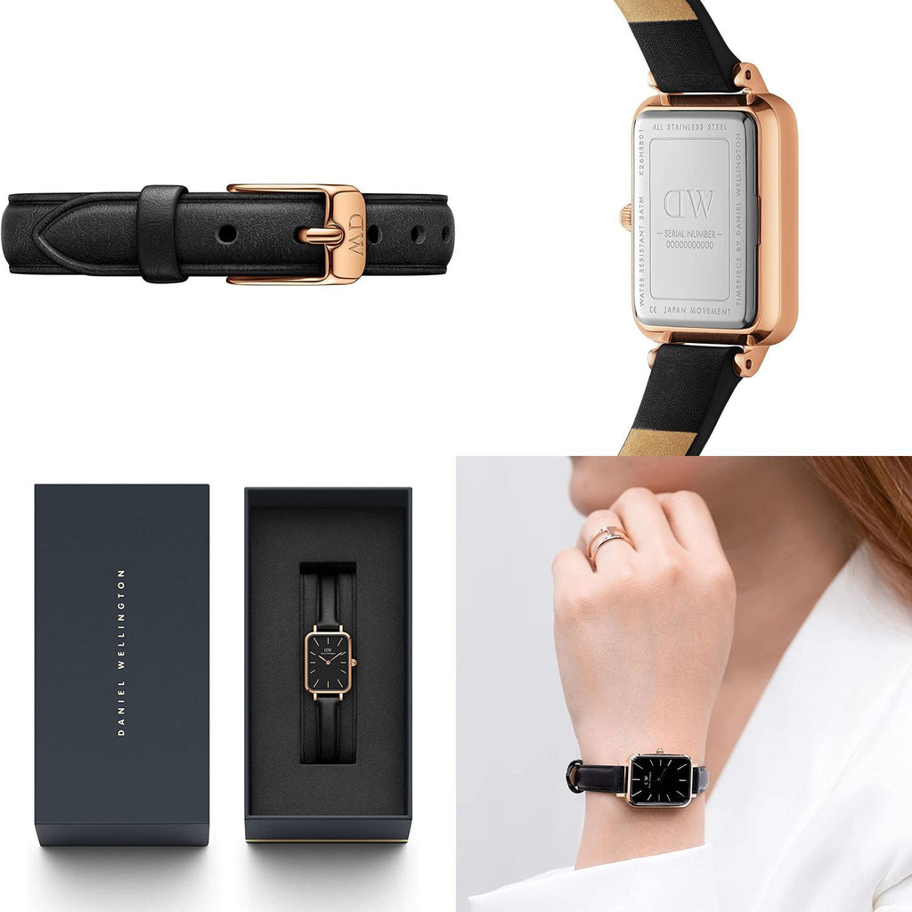 Daniel Wellington Quadro Sheffield Black Dial Black Leather Strap Watch For Women - DW00100435