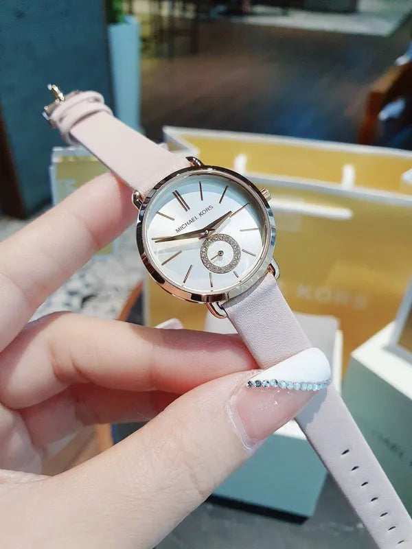 Michael Kors Petite Portia Silver Dial Pink Rubber Strap Watch For Women - MK2735 Buy Now By Michael Kors