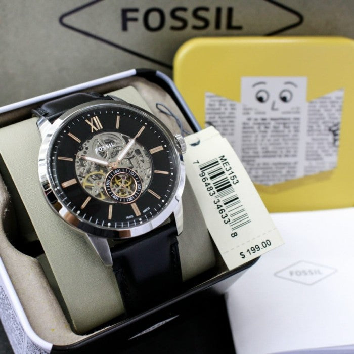 Fossil Townsman Skeleton Black Dial Black Leather Strap Watch for Men - ME3153 Buy Now By Fossil