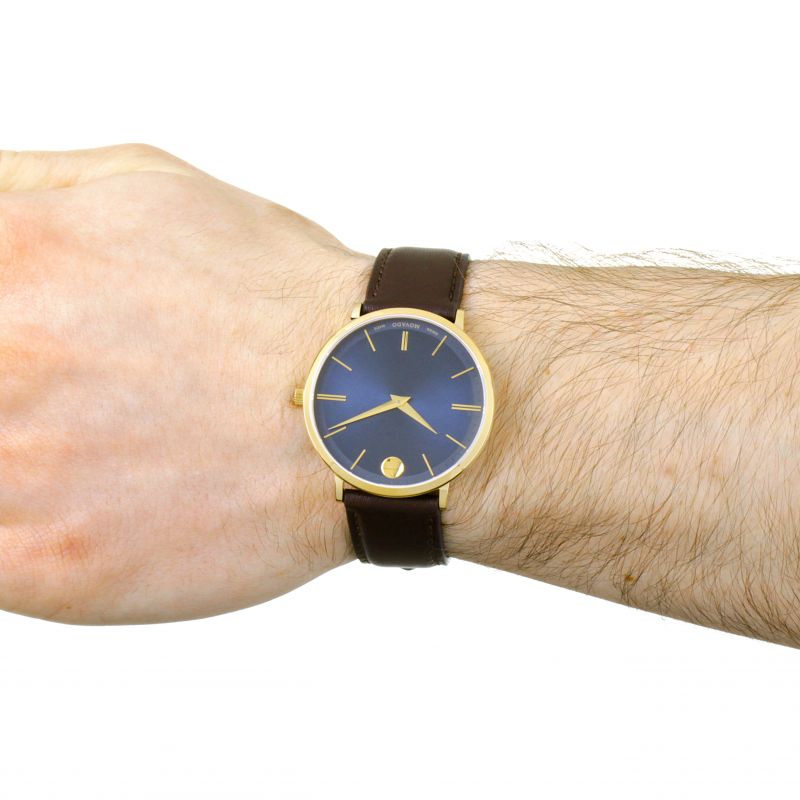 Movado Ultra Slim Blue Dial Brown Leather Strap Watch For Men - 0607088 Buy Now By Movado
