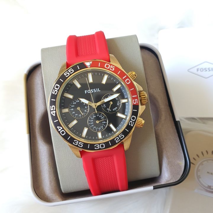 Fossil Bannon Multifunction Black Dial Red Silicone Strap Watch for Men - BQ2499 Buy Now By Fossil