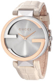 Gucci Interlocking 18K Gold Silver Dial White Leather Strap Watch For Women - YA133303 Buy Now By Gucci