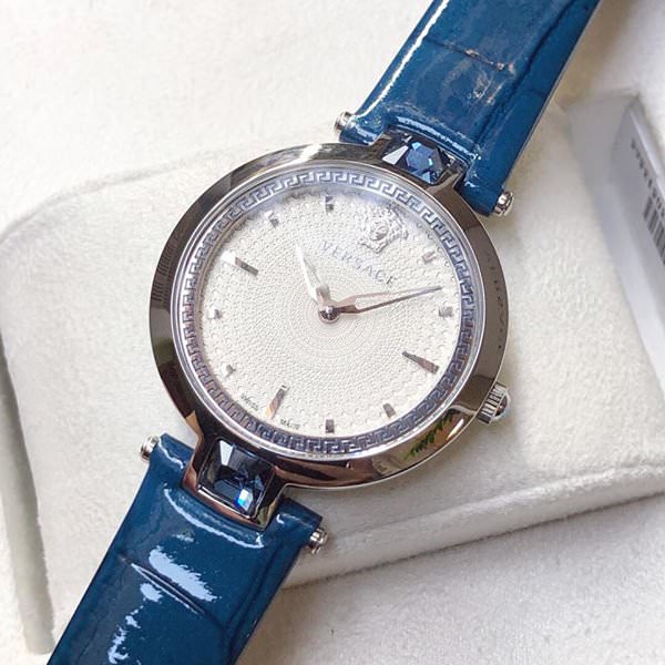 Versace Olympo Gleam White Dial Green Leather Strap Watch for Women - VAN020016 Buy Now By Versace