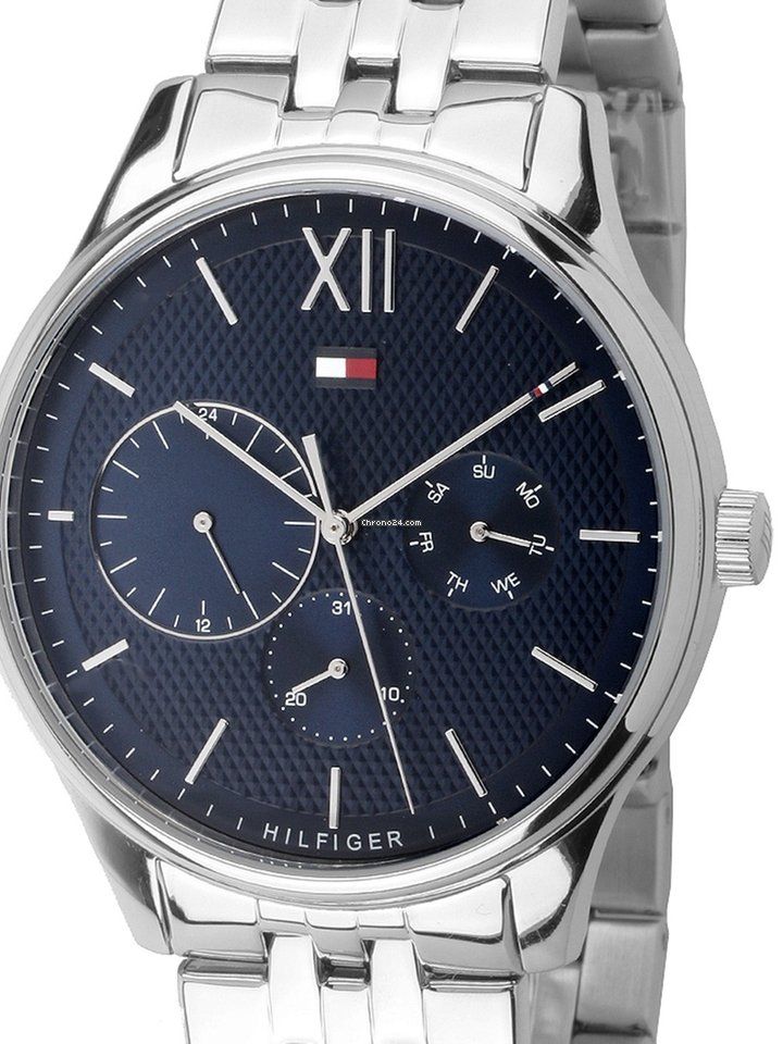 Tommy Hilfiger Damon Chronograph Blue Dial Silver Steel Strap Watch for Men - 1791416 Buy Now By Tommy Hilfiger