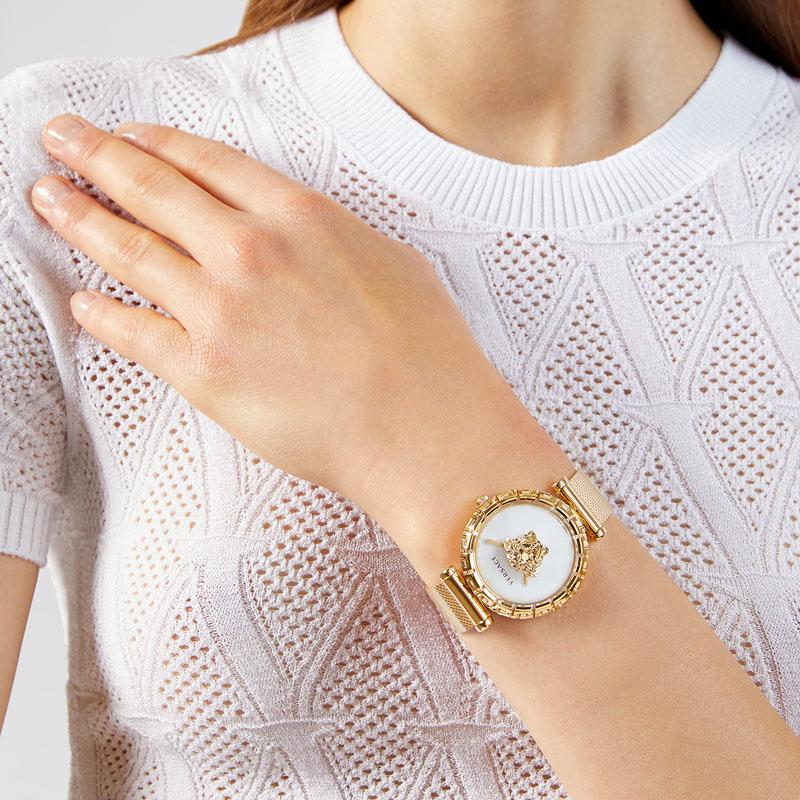 Versace Palazzo Empire Greca White Dial Gold Mesh Bracelet Watch for Women - VEDV00619 Buy Now By Versace