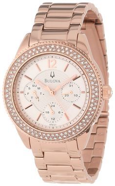 Bulova Crystal Silver Dial Rose Gold Steel Strap Watch for Women - 97N101 Buy Now By Bulova