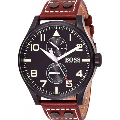 Hugo Boss Aeroliner Maxx Black Dial Brown Leather Strap Watch For Men - 1513079 Buy Now By Hugo Boss