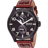 Hugo Boss Aeroliner Maxx Black Dial Brown Leather Strap Watch For Men - 1513079 Buy Now By Hugo Boss