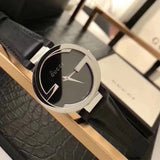 Gucci G Interlocking Black Dial Black Leather Strap Watch For Women - YA133501 Buy Now By Gucci