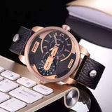 Diesel Mini Daddy Dual Time Black & Gold Dial Black Leather Strap Watch For Men - DZ7317 Buy Now By Diesel