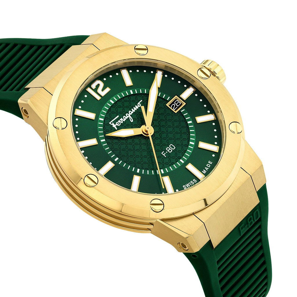 Salvatore Ferragamo F-80 Classic Green Dial Green Rubber Strap Watch for Men - SFHY02022 Buy Now By Salvatore Ferragamo