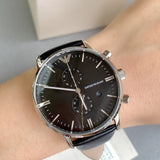 Emporio Armani Gianni Chronograph Black Dial Black Leather Strap Watch For Men - AR0397 Buy Now By Emporio Armani