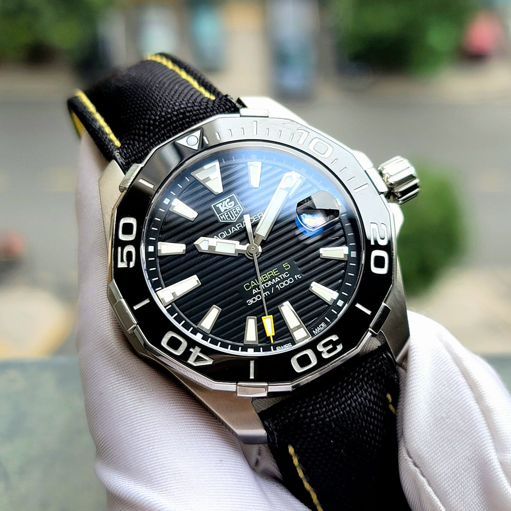 Tag Heuer Aquaracer Calibre 5 Automatic Black Dial Black Nylon Strap Watch for Men - WAY211A.FC6362 Buy Now By Tag Heuer