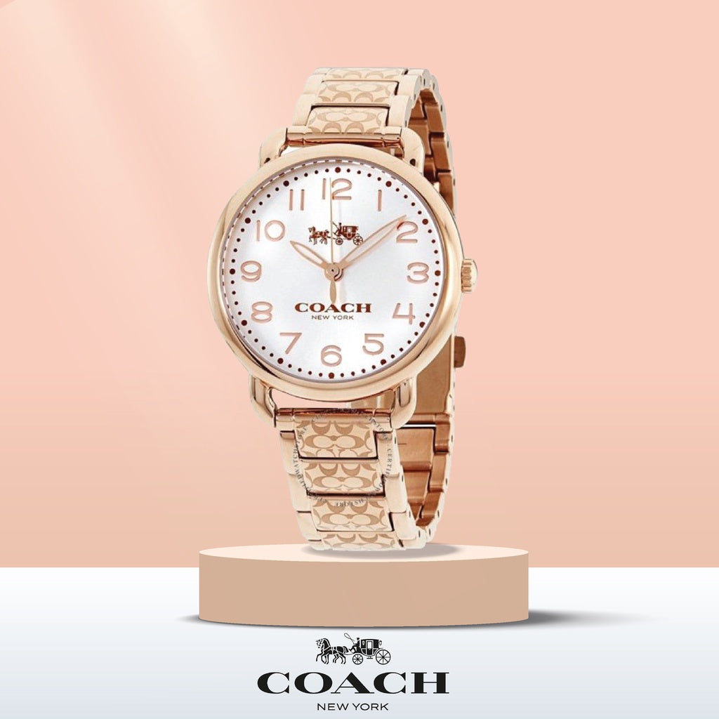 Coach Delancey White Dial Rose Gold Steel Strap Watch for Women - 14502497 Buy Now By Coach