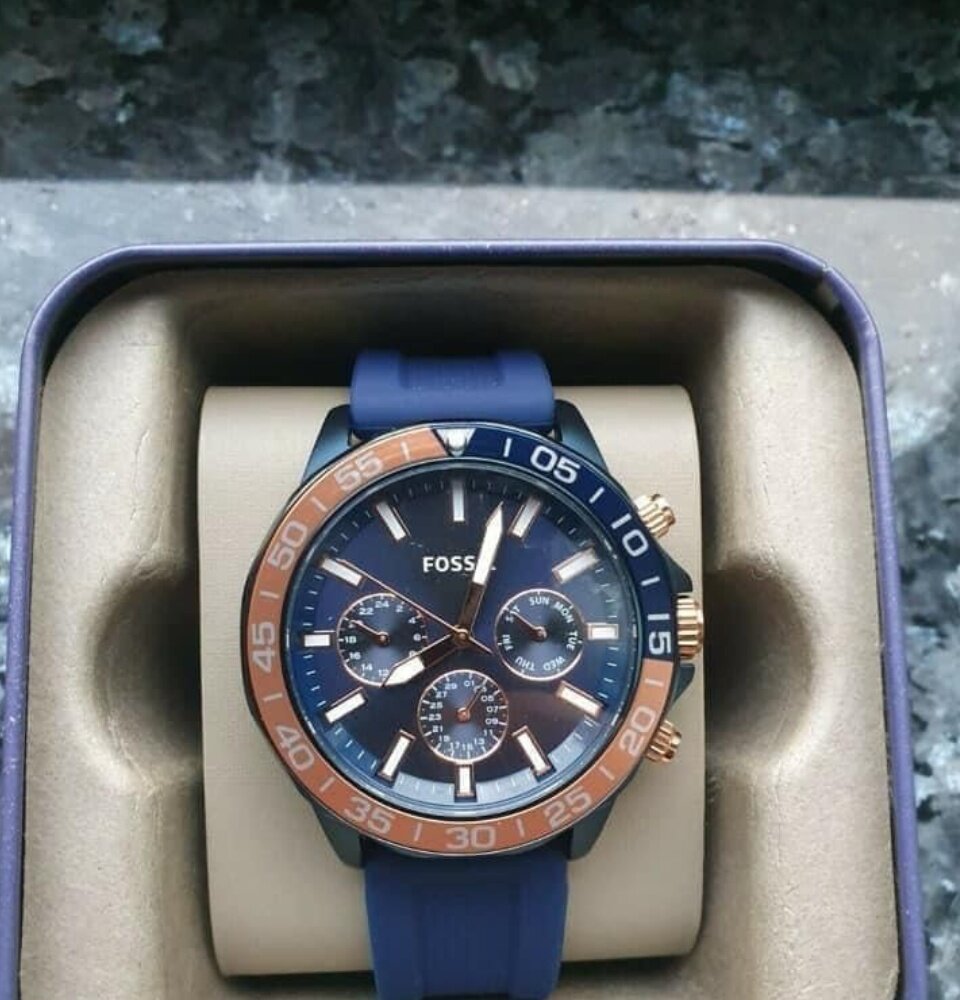Fossil Bannon Multifunction Blue Dial Blue Silicone Strap Watch for Men - BQ2498 Buy Now By Fossil