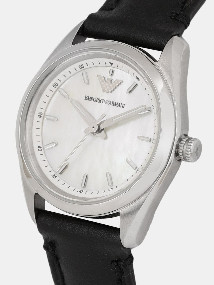 Emporio Armani Analog White Dial Black Leather Strap Watch For Women - AR6026 Buy Now By Emporio Armani