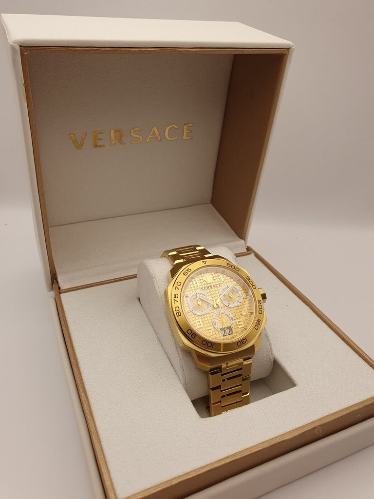 Versace Dylos Chronograph Gold Dial Gold Steel Strap Watch for Men - VQC040015 Buy Now By Versace