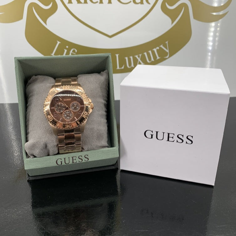 Guess BFF Multifunction Brown Dial Rose Gold Steel Strap Watch for Women - W0231L8 Buy Now By Guess