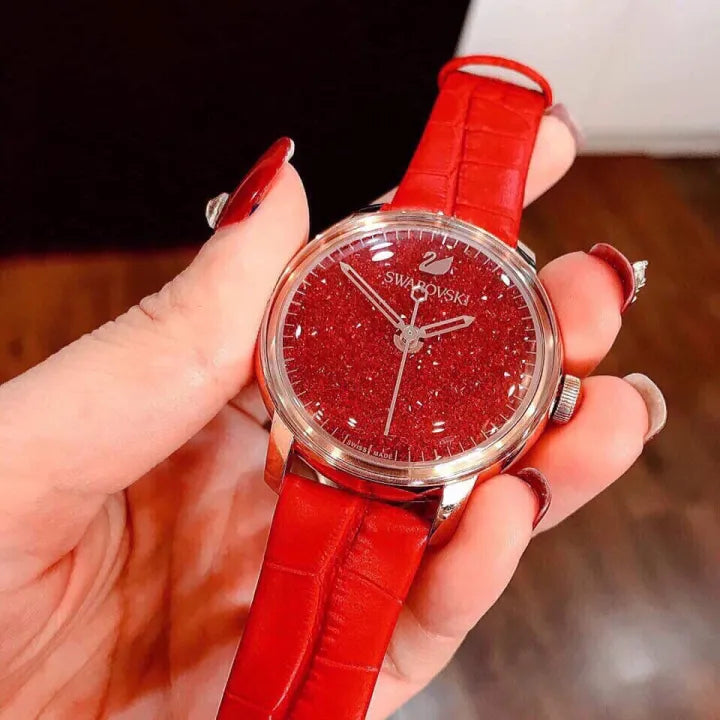 Swarovski Crystalline Hours Red Crystal Dial Red Leather Strap Watch for Women - 5295380 Buy Now By Swarovski