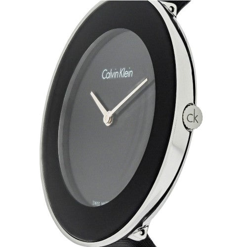 Calvin Klein Chic Black Dial Black Leather Strap Watch for Women - K7N23CB1 Buy Now By Calvin Klein