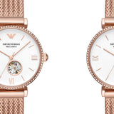 Emporio Armani Meccanico Automatic White Dial Rose Gold Mesh Strap Watch For Women - AR60063 Buy Now By Emporio Armani