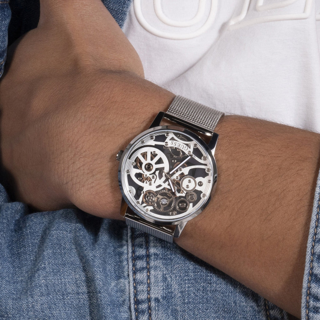 Guess Gadget Silver Dial Silver Mesh Bracelet Watch for Men - GW0538G1 Buy Now By Guess