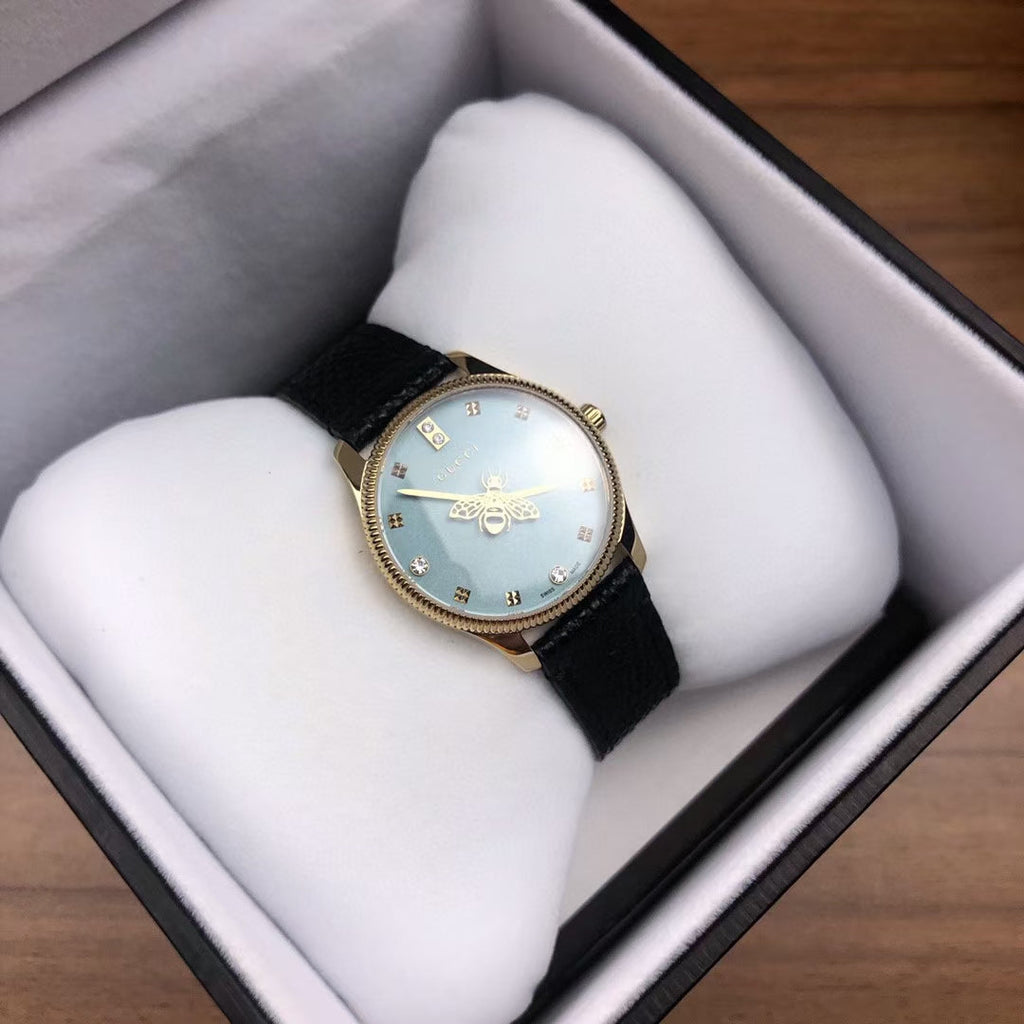 Gucci G Timeless Quartz Blue Dial Black Leather Strap Watch For Men - YA1265018 Buy Now By Gucci