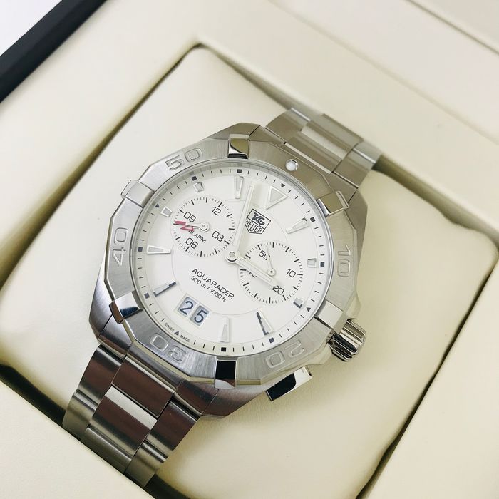 Tag Heuer Aquaracer Chronograph White Dial Silver Steel Strap Watch for Men - WAY111Y.BA0928 Buy Now By Tag Heuer