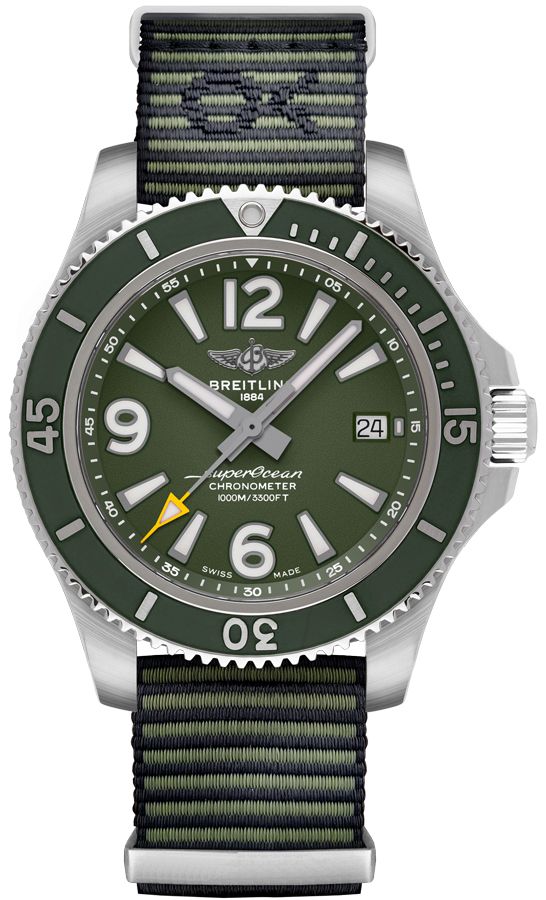 Breitling Superocean Automatic 44mm Outerknown Green Dial Green Nylon Strap Watch for Men - A17367A11L1W1 Buy Now By Breitling
