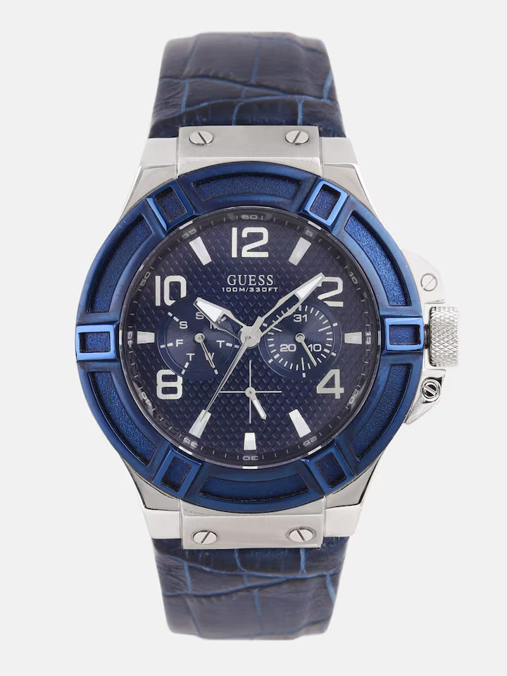 Guess Rigor Multifunction Chronograph Blue Dial Blue Leather Strap Watch For Men - W0040G7 Buy Now By Guess