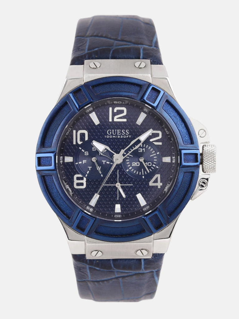 Guess Rigor Multifunction Chronograph Blue Dial Blue Leather Strap Watch For Men - W0040G7 Buy Now By Guess