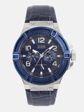 Guess Rigor Multifunction Chronograph Blue Dial Blue Leather Strap Watch For Men - W0040G7 Buy Now By Guess