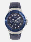 Guess Rigor Multifunction Chronograph Blue Dial Blue Leather Strap Watch For Men - W0040G7 Buy Now By Guess