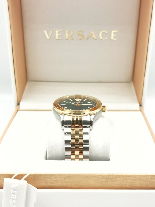 Versace Hellenyium Quartz Green Dial Two Tone Steel Strap Watch For Men - VEVI00620 Buy Now By Versace