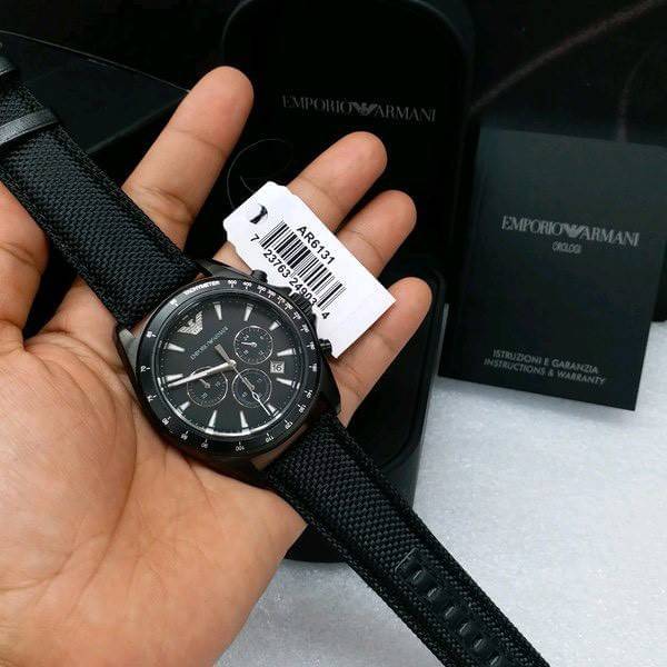 Emporio Armani Sigma Chronograph Black Dial Black Leather Strap Watch For Men - AR6131 Buy Now By Emporio Armani