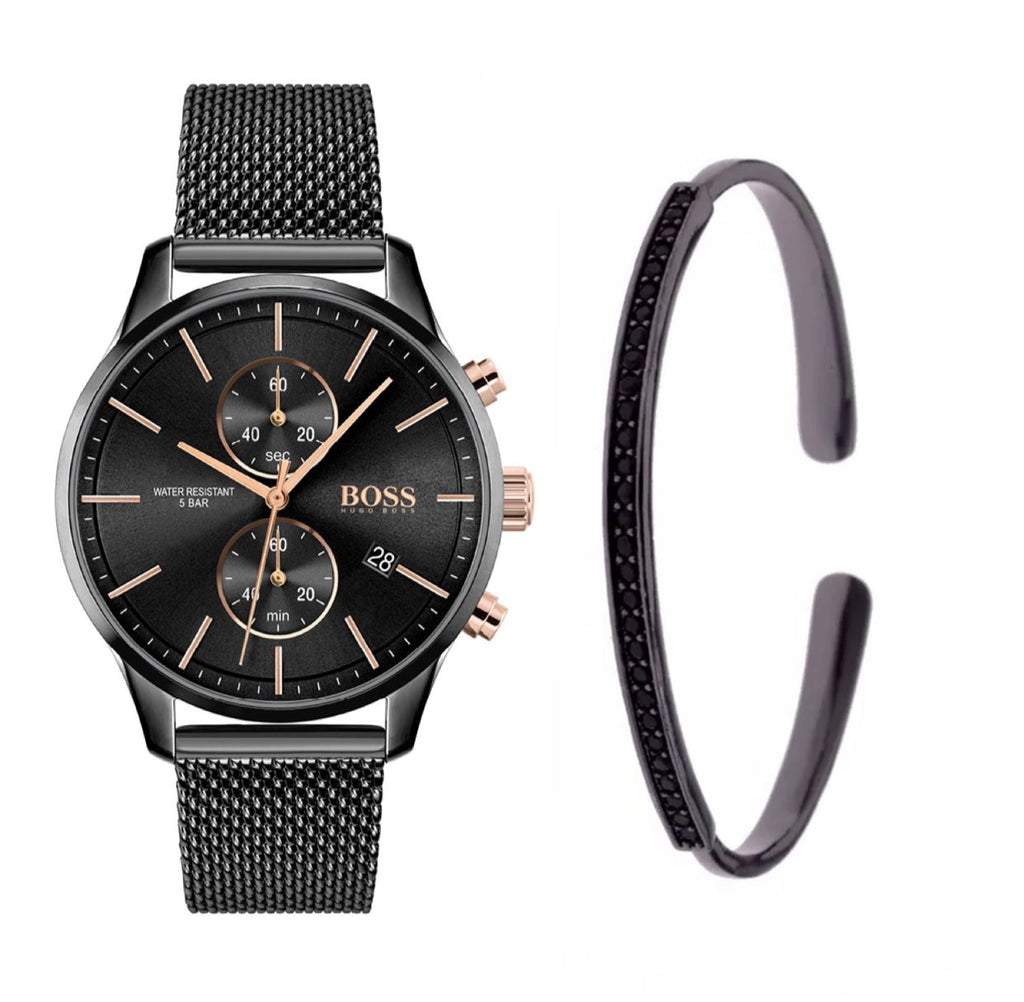Hugo Boss Associate Black Dial Black Mesh Bracelet Watch for Men - 1513811 Buy Now By Hugo Boss