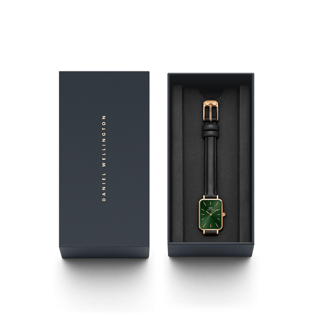 Daniel Wellington Quadro Pressed Melrose Emerald Green Dial Black Leather Strap Watch For Women - DW00100446 Buy Now By Daniel Wellington
