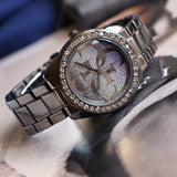 Guess G Twist Diamonds Purple Dial Black Steel Strap Watch For Women - W1201L4 Buy Now By Guess
