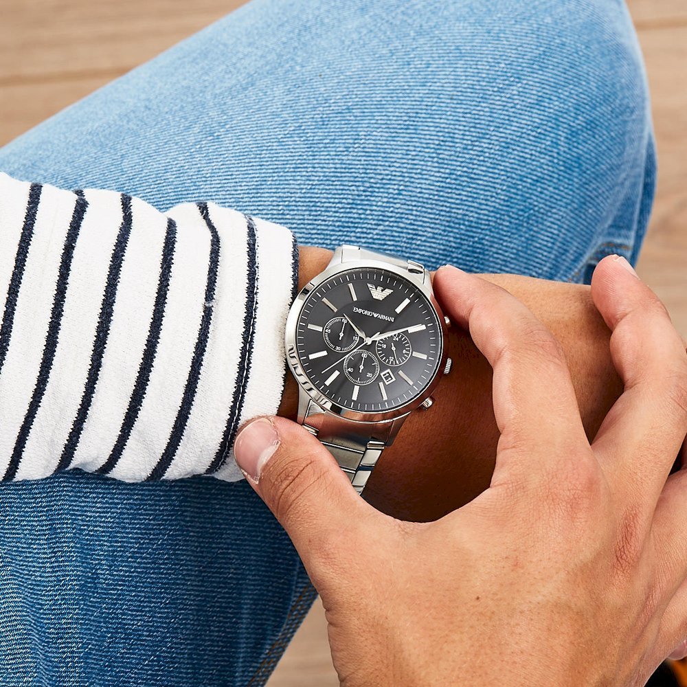 Emporio Armani Sportivo Chronograph Black Dial Silver Steel Strap Watch For Men - AR2460 Buy Now By Emporio Armani