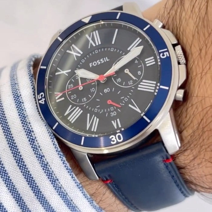 Fossil Grant Chronograph Blue Dial Blue Leather Strap Watch for Men - FS5373 Buy Now By Fossil