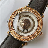 Versace V Metal Icon Quartz Silver Dial Brown Leather Strap Watch For Men - VQL010015 Buy Now By Versace