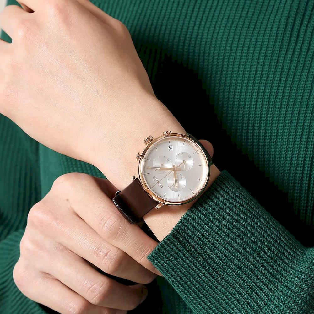 Calvin Klein Posh Chronograph White Dial Brown Leather Strap Watch for Men - K8Q376G6 Buy Now By Calvin Klein